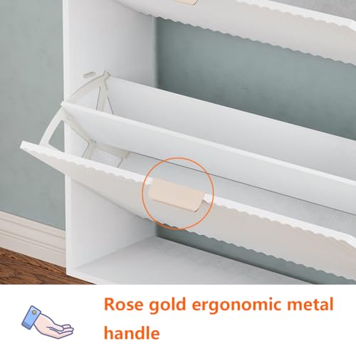 Image of Shoe Cabinet Storage,Modern Freestanding Organizer with 2 Flip Drawers,Narrow Shoe Rack Cabinet for Entryway,White