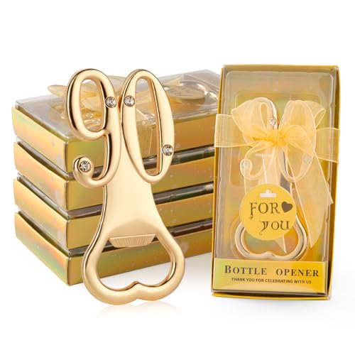 Uezea 24 Pack 90th Birthday Bottle Openers Gold Gift Boxes Party Favors