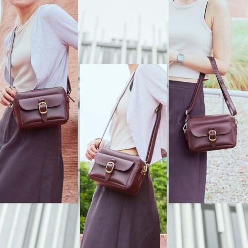 SUNLIGHT LEAVES Vegan Leather Crossbody Camera Bag For Women Vintage Square Satchel Retro Small Purse Simple Shoulder Handbag4