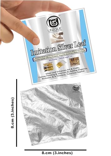 Image of UGLS Silver Leaf Sheets, 100 Sheets, 8 by 8.cm Gilding Foil for Gilding, Resin Art, Decoration Crafting, Paintings, Arts Crafts, Nail Deco,Furniture, Size 3.14 * 3.35 inhches (Silver)