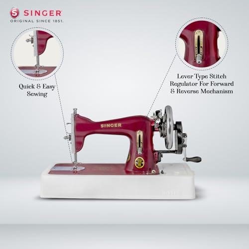 Image of SINGER Solo Red Straight Stitch Hand Sewing Machine with Free Body Cover | 850 SPM | Heavy-Duty Cast Iron Body | Ideal for Home Use & Thick Fabrics | Built-in Thread Cutter | 2 Years Warranty