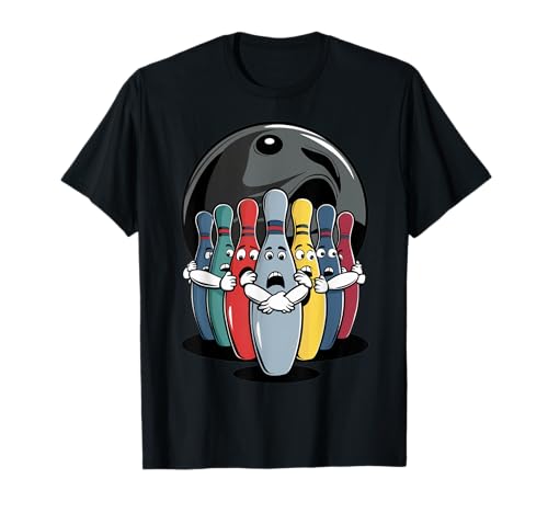 Cartoon Scared Bowling Pins - Funny Sport Bowler Tee T-Shirt