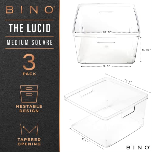 Bino | Plastic Storage Bins, Square - 3 Pack | The Lucid Collection | Multi-Use Organizer Bins | Built-In Handles | Bpa-Free | Clear Storage Containers | Fridge Organizer | Pantry & Home Organization #TOP1