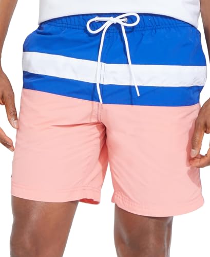 Nautica Mens Blue Drawstring, Color Block Classic Fit Swim Trunks L2
