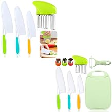 Kids Knife Set For Real Cooking With 1 Cutting Board, 1 Y Peeler, 2 Crinkle Cutters, 3 Sandwich Cutters, 6 Serrated Edges Plastic Toddler Knives Kid Safe Knives