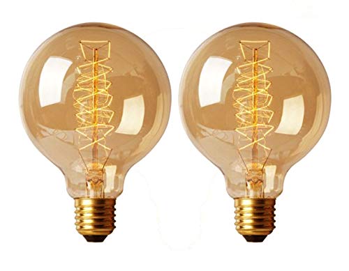CTKcom Edison Vintage Filament Light Bulbs Globe Round (2 Pack)- G95 E27 Antique Incandescent Bulb 40W Equivalent Warm White Lamps,Spiral Tungsten,for Loft Coffee Bar Restaurant Kitchen Lights