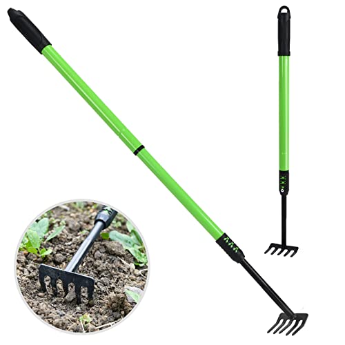 Evcitn Adjustable Hand Claw Rake,5 Tine Cultivator Tool with 40.5IN Long Handle,Aluminium and Rubber Garden Tool for Weeding Weeds,Loosening Soil,Digging Roots
