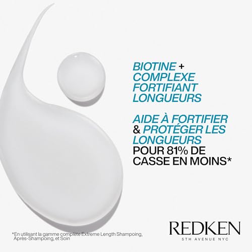 REDKEN - Shampoing Extreme Length - Soin Réparateur & Fortifiant Pour Cheveux Secs & Abîmés - Infusé à la Biotine - Cheveux Longs, Tendance à la Casse - 300 ml