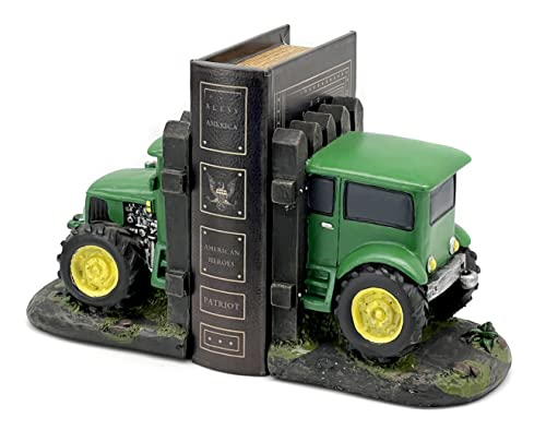 Bellaa Decorative Bookends Green Tractor Farmhouse American Farmer Book Ends Stoppers Nonskid Tabletop Shelves Retro Industrial Vintage Cottage Barn Yarn Cabin Home Decor #TOP3