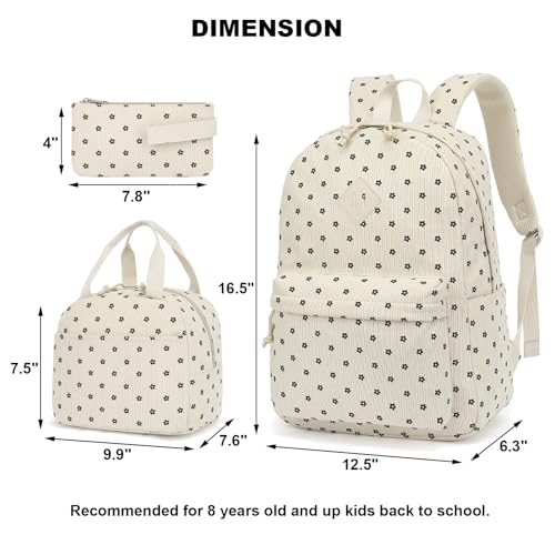 Corduroy School Backpack Girls Kids Teens School Bookbags Schoolbag Set with Lunch Box Pencil Bag3