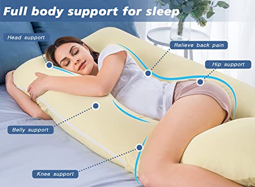 Angqi Pregnant Pillows For Sleeping, Pregnancy Belly Pillow With Cooling Cotton Cover - Support For Back, Hips, Legs, Belly For Pregnant Women Sleeping - Yellow Cream #TOP2