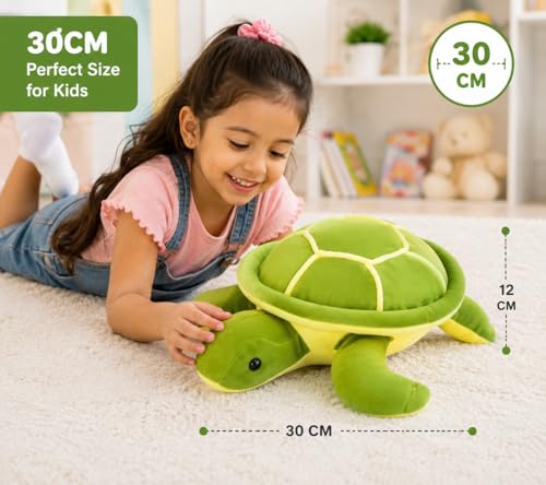 Image of Green Turtle Soft Toy Plush for Kids & Babies | Cute Sea Turtle Stuffed Animal | Ultra Soft Hug Pillow Toy | Washable Plush Gift for Boys & Girls 30CM