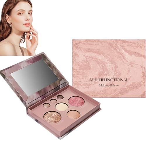 Paleta de maquillaje facial multifuncional, todo en uno, con colorete, bronceador, iluminador y polvo, maquillaje natural de brillo suave para el día a día, paleta de maquillaje fácil de viajar