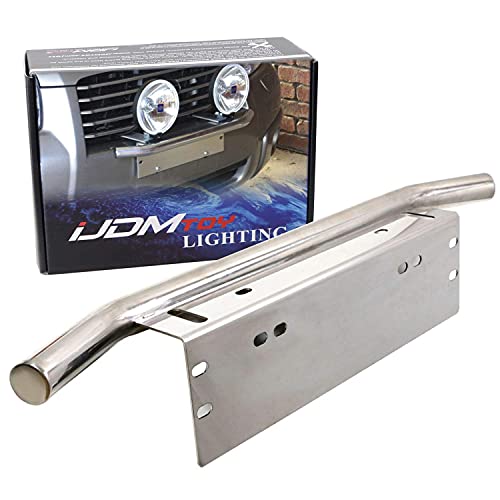 iJDMTOY Bull Bar Style Stainless Steel Front Bumper License Plate Mount Bracket Holder Compatible with Off-Road Lights, LED Work Lamps, LED Lighting Bars, etc (Chrome, Universal Fit)