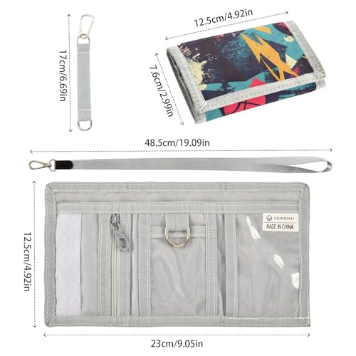 Basketball Design Durable Nylon Fabric Wallet for Boys and Girls - Multi-Functional with 2 Clear Pockets, Zipper Coin Compartment, 3 Card Slots & Keyring3