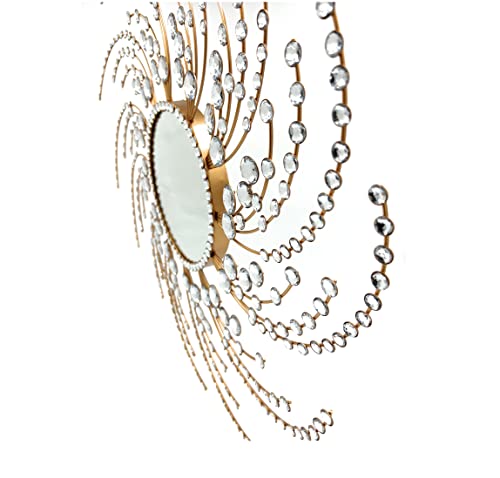 Meida Gold Wall Mirror Decorative Ornament 27''Inch Metal Frame With Sparkling Crystal Bead Decoration Mirror For Livingroom, Bathroom, Kitchen And Versatile Display #TOP2