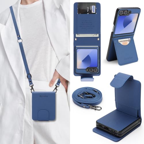 Mldjomid ���� Galaxy Z Flip6 �P�[�X �蒠�^ 2in1������ �M�����N�V�[z �t���b�v6 �P�[�X �V�����_�[ (�u���[) | �Ή� Galaxy Z Flip6 �蒠�^�P�[�X ���|�� �X�g���b�v�t�� ����炭���[z flip6 �X�}