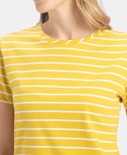 Image of Jockey A121 Women Super Combed Cotton Stripe Fabric Relaxed Fit Round Neck Half Sleeve T-Shirt with Curved Hem Styling