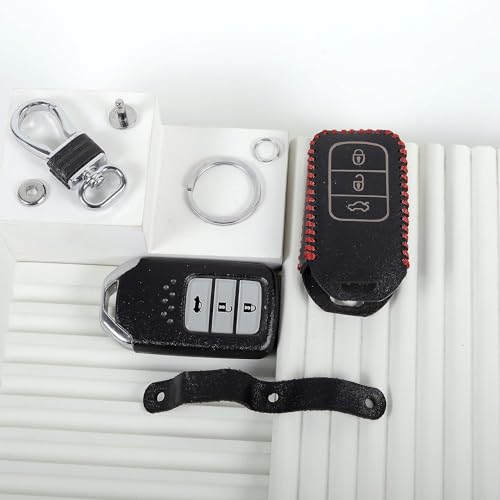 Image of Leather Car Smart Key Cover Case for Honda City, Civic,Amaze, Elevate ,Accord, Jazz,BR-V, CR-V, WR-V(Black)