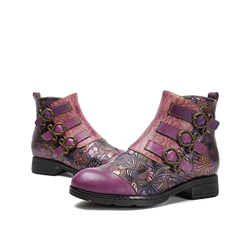 CrazycatZ Women Leather Ankle Leather Colorful Boots Vintage Colorful Sport Boots2