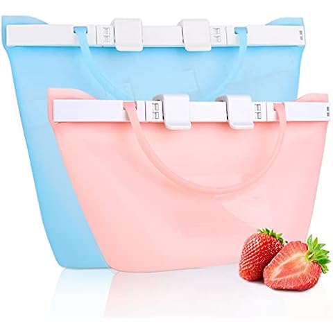 SANEIYA Reusable Silicone Food Storage Bag Stand-up, Leakproof Fresh Freezer Bag, Portable Snack Bag, Sandwich Bag, Fruit Bag, Durable and Easy to Clean, Dishwasher Safe, Eco-friendly (33oz+67oz) Cover