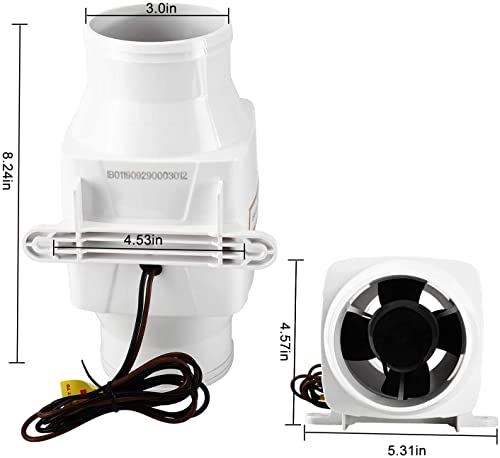 Mono-Gatari Marine Bilge Air Blower In-Line Marine Blower Dc12V 130 Cfm Marine Boat Electric Bilge Air Blower For Yacht Caravan Buildings Quiet Boat White #TOP1