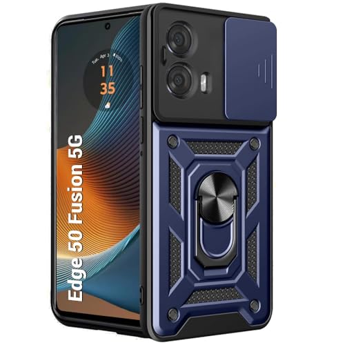 Image of Luxe Back Cover for Motorola G96 5G / Motorola Edge 50 Fusion 5G | D10 Tough Armor Case | Sliding Camera Shield | 360 Protection | Kickstand Ring Holder | Military-Grade Shockproof Bumper Case