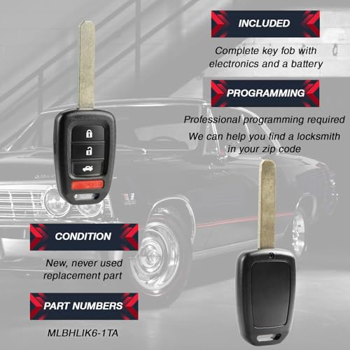 Clé pour Honda Accord 2016-2017 et Civic LX télécommande 3 boutons MLBHLIK6-1TA - 4
