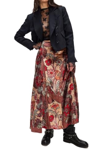 Wuitrie Womens Daily Skirts Floral Print Pleated Maxi Skirts