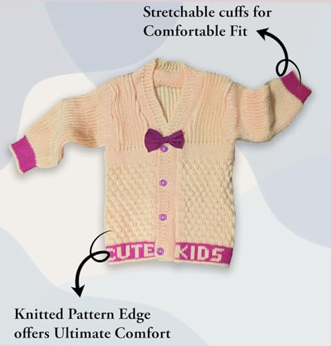 Image of Baby Unisex New Born Baby Boys Girls Soft Comfortable Trendy Woolen Round Neck Stripe Sweater Set with Payjami, Cap and Pair of Booties for Toddlers