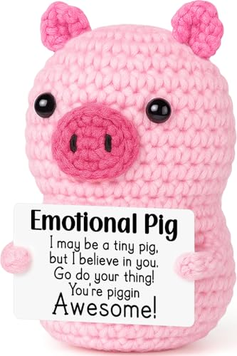 Mini Funny Positive Crochet Pink Pig, Handmade Crochet Emotional Inspirational