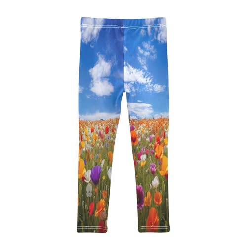 Bolaz Toddler Girls Leggings Printed Yoga Pants Leggings Orange Purple Flower for Kids2