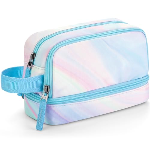 Image of Choco Mocha Blue Pencil Case for Girls, Large Soft Zipper Pencil Pouch for Teen Girls, Pencil Bag for Kids Girl with 3 Compartments, Light Blue