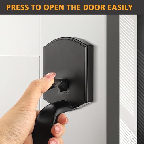 Image of Probrico Black Lower Half Front Entry Handleset, Heavy Duty Entry Door Handle with Interior Reversible Handed Lever, Lock Grip Handle with Wave Lever Keyless Door Locks, 1Pack