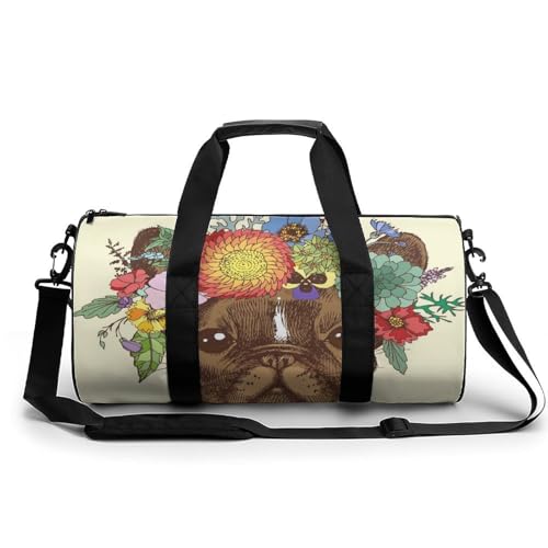 Duffel bag chiens à fleurs grand sac de gym et randonnée 45cm