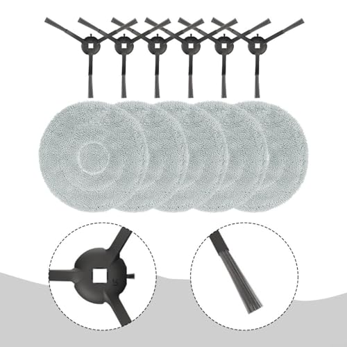 Für Trouver E30 für Aqua RLE52SC Staubsaugerzubehör Ersatz-Mopptuch und Seitenbürsten-Kit Mikrofaser-Nylonfilter passend für E30 für Aqua RLE52SC Set mit 5 Wischtüchern und 6 Seitenbürsten