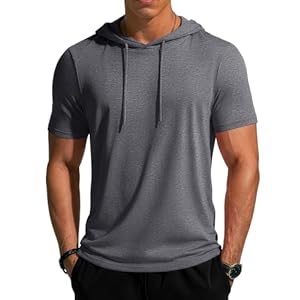 MAGCOMSEN Short Sleeve Hoodie for Men Gym to Street Tshirt Muscle Regular Fit Sweatshirts Lightweight Cotton Hooded Tops