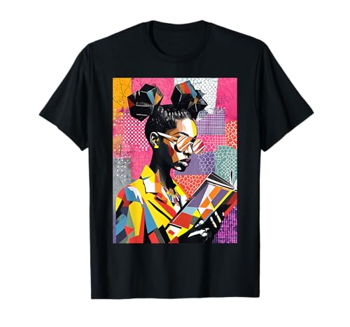 Geometric Black History Educated Women Reading Book Melanin T-Shirt