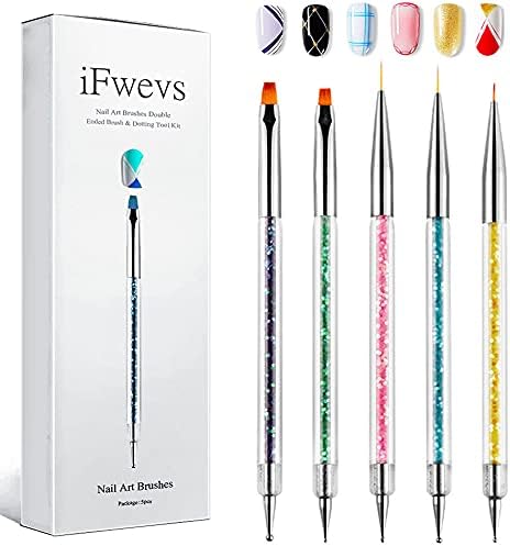 iFwevs Nail Art Brushes,5pcs Double Ended Brush & Dotting Tool Kit,Including Nail Liner Brush and Nail Dotting Pens for Nail Art Nail Salon