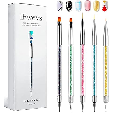 iFwevs Nail Art Brushes,5pcs Double Ended Brush & Dotting Tool Kit,Including Nail Liner Brush and Nail Dotting Pens for Nail Art Nail Salon Cover