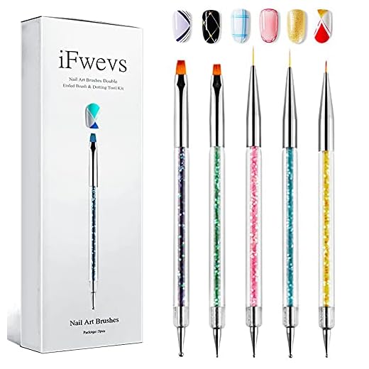iFwevs Nail Art Brushes,5pcs Double Ended Brush & Dotting Tool Kit,Including Nail Liner Brush and Nail Dotting Pens for Nail Art Nail Salon