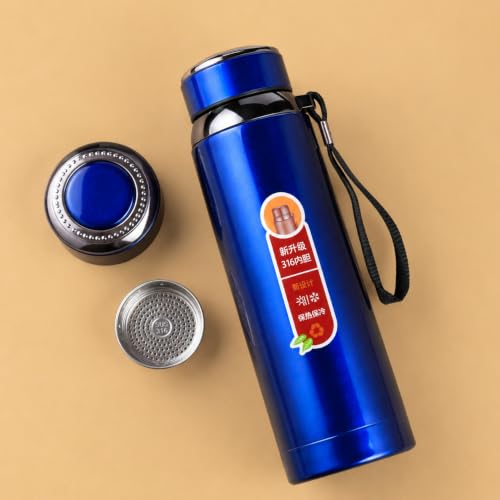 Image of Stainless Steel Water Bottle | Hot & Cold Thermos with Carrying Strap | Leakproof Travel Bottle for Office, School, Gym & Outdoor Use | Blue Color (Random Color)