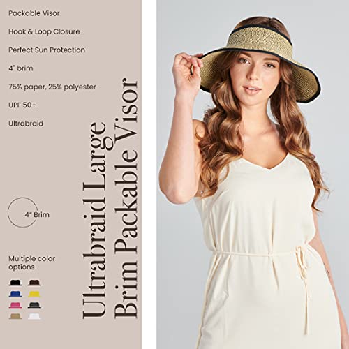 San Diego Hat Company Signature Women's Ultrabraid Large Brim Visor With Ribbon Binding & Sweatband, Sun Hats For Women, Multi/Black #TOP1