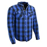 Mens Motorcycle Lightweight Waterproof CE armor Blk/White & Gray Checkered Flannel Riding Jacket Shirt (as1, alpha, 4x, regular, regular, Blk/Blue)