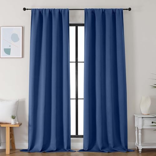 Image of Simplebrand Ava Royal Blue Blackout Curtains for Bedroom 96 Inches Long 2 Panels, Solid Thermal Insulated, Energy Saving Nursery Window Treatment Curtains Blackout Drapes, W40 x L96 Inch, Royal Blue