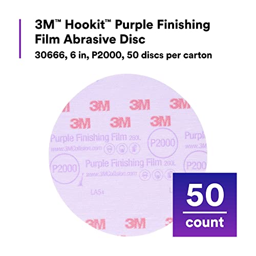 3M Hookit Purple Finishing Film Abrasive Disc 30666, 6 In, 2000+ Grade, 50 Pack, Clear Coat Sanding, Paint Finishing, Defect Removal, Long Lasting #TOP2
