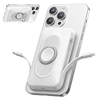 Magnetic Power Bank 20000mAh, Wireless Portable Charger, 4-in-1 Fast Charging with USB-C/iOS Cable, Battery Pack with Stand for iPhone 16-12 All Series