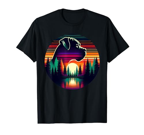 Boxer Dog Lover Sunset, estilo retro, vintage, años 80 y 70 Camiseta