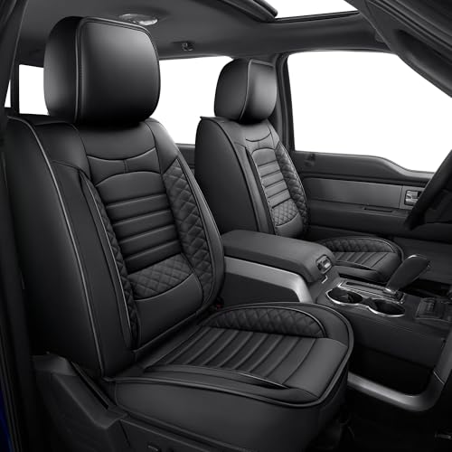 JIAMAOXIN Seat Covers for Ford F150 2009-2025 2026 - F250/F350/F450 2017-2025 2026: 5 Seat Full Set Faux Leather Truck Seat Covers Car Cushion (Black)