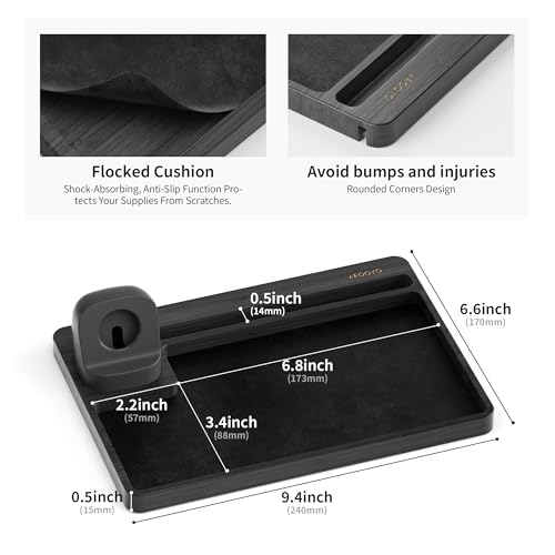 Valet Tray & Charger Stand - Nightstand Organizer, Desk Drawer Organizer Tray Compatible with All Apple Watch Series (1-10, Ultra, Ultra2, SE, SE2), for Jewelries, Watch, Key, Wallet, Phone,Black - Thumbnail 4